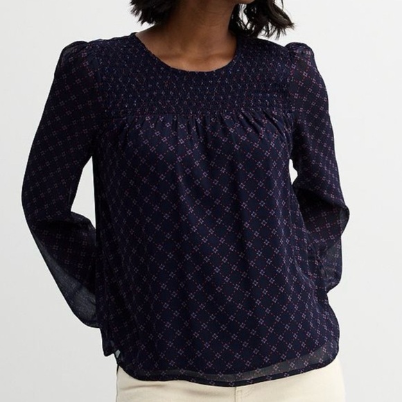 Draper James Tops - XXL Draper James Navy and Red Geometric Pattern Smocked Top, Sheer Sleeve, NWT